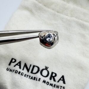 Pandora "Chamilla" Sterling Silver 925 MOM heart charm with CZ stone JA-21A!